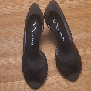 Nina Elegant Black Women's Open Toe Heels